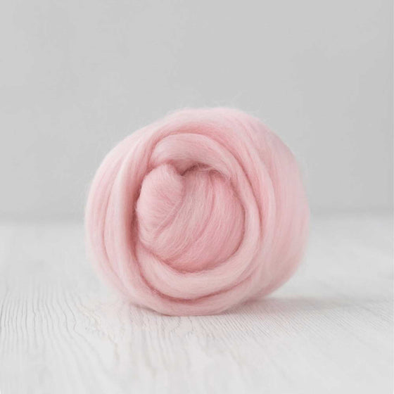 mulesing free merino wool roving powder pink pastel