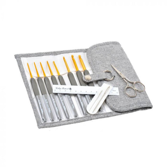 Tulip Etimo Soft Grip Crochet Hook Set (Grey / Royal Silver)